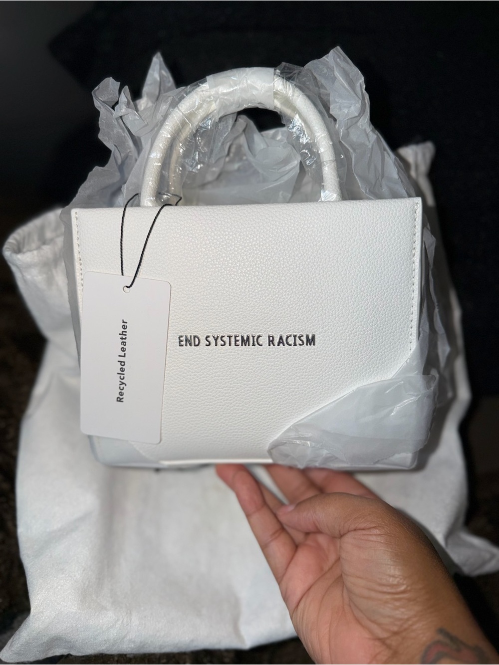 Brandon Blackwood End Systemic Racism White Top-Handle Bag